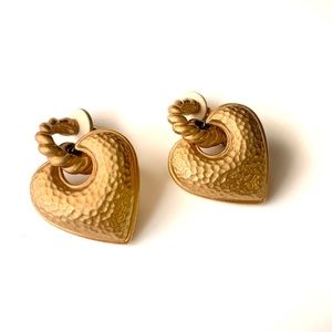 Vintage gold heart clip on earrings hammered gold L.A. circa 1980